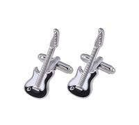 Boutons de manchette noirs et blancs bicolores guitare électrique violon musique boutons de manchette en laiton qui accessoire chemisier - A, taille unique, Métal, Pas de gemme