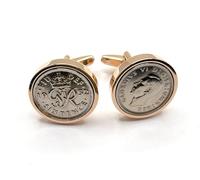 Boutons de manchette originaux de qualité supérieure 1952 avec six pence porte-bonheur - Idéal pour un 73e anniversaire HT Rose GLD, taille unique, plaqué or rose, autre type de fermoir, taille unique