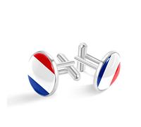 Boutons de manchette personnalisés en argent drapeau français bleu blanc rouge rayé pour chemise de smoking, 20mm*20mm, Acier inoxydable, Quartz synthétique