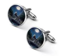 Boutons de manchette personnalisés Loup hurlant au clair de lune, pince à cravate vintage, cadeau de mariage pour père, grand-père, papa