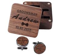 Boutons de manchette personnalisés pour homme, marié, témoin de mariage, boutons de manchette en bois pour papa, mari avec boîte, nom gravé, date ou n'importe quel texte, Mens, Noyer, Bois.