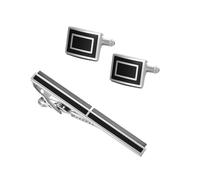 Boutons de manchette, pince à cravate, manchettes en émail noir, accessoires de costume pour homme, taille unique, Métal, Pas de gemme