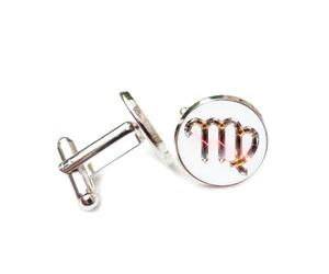 Boutons De Manchette Porte-Bonheur Personnalisé Avec Boucle De Manchette, Symbole De La Vierge, Orné D'Étoiles, D'Éclairs Et De Cristaux De Glace. Pour Un(E) Ami(E), Inspiré Des Douze Signes Du Z