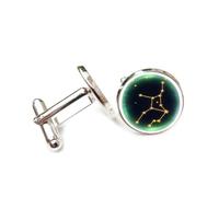 Boutons De Manchette Porte-Bonheur Personnalisé Avec Pendentif Holographique Représentant Un Univers Étoilé, Symbole De La Vierge Et Des Douze Signes Du Zodiaque. Accessoire Idéal Pour Une Chemis