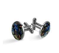 Boutons de manchette pour homme - Broderie classique - Motif paons - Noir - Pour costume, chemise, mariage, affaires, anniversaire, cadeau