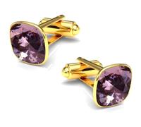 Boutons de manchette pour homme en acier inoxydable 316L plaqué or 24 carats - Carré avec cristal - Élégant et intemporel - Mariage d'affaires - Cadeau pour homme - Accessoire de chemise, Normal