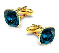 Boutons de manchette pour homme en acier inoxydable 316L plaqué or 24 carats - Carré avec cristal - Élégant et intemporel - Mariage d'affaires - Cadeau pour homme - Accessoire de chemise, Normal