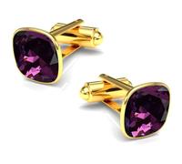 Boutons de manchette pour homme en acier inoxydable 316L plaqué or 24 carats - Carré avec cristal - Élégant et intemporel - Mariage d'affaires - Cadeau pour homme - Accessoire de chemise, Normal
