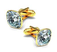Boutons de manchette pour homme en acier inoxydable 316L plaqué or 24 carats - Carré avec cristal - Élégant et intemporel - Mariage d'affaires - Cadeau pour homme - Accessoire de chemise, Normal