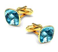 Boutons de manchette pour homme en acier inoxydable 316L plaqué or 24 carats - Carré avec cristal - Élégant et intemporel - Mariage d'affaires - Cadeau pour homme - Accessoire de chemise, Normal