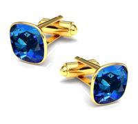 Boutons de manchette pour homme en acier inoxydable 316L plaqué or 24 carats - Carré avec cristal - Élégant et intemporel - Mariage d'affaires - Cadeau pour homme - Accessoire de chemise, Normal