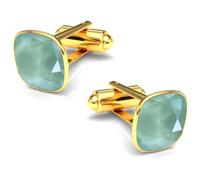 Boutons de manchette pour homme en acier inoxydable 316L plaqué or 24 carats - Carré avec cristal - Élégant et intemporel - Mariage d'affaires - Cadeau pour homme - Accessoire de chemise, Normal