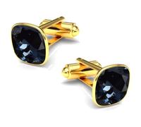 Boutons de manchette pour homme en acier inoxydable 316L plaqué or 24 carats - Carré avec cristal - Élégant et intemporel - Mariage d'affaires - Cadeau pour homme - Accessoire de chemise, Normal