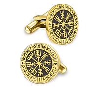 Boutons de manchette pour homme en acier inoxydable avec boussole et rune Bijou mythologique idéal pour un mariage d'affaires (Boussole-G)
