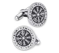 Boutons de manchette pour homme en acier inoxydable avec boussole et rune Bijou mythologique idéal pour un mariage d'affaires (Boussole-S)