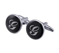 Boutons de manchette pour homme en émail rond noir avec 26 lettres traditionnelles, taille unique, Métal, Pas de gemme