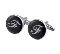 Boutons de manchette pour homme en émail rond noir avec 26 lettres traditionnelles, taille unique, Métal, Pas de gemme