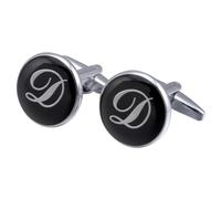Boutons de manchette pour homme en émail rond noir avec 26 lettres traditionnelles, taille unique, Métal, Pas de gemme