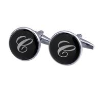 Boutons de manchette pour homme en émail rond noir avec 26 lettres traditionnelles, taille unique, Métal, Pas de gemme