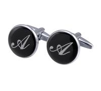 Boutons de manchette pour homme en émail rond noir avec 26 lettres traditionnelles, taille unique, Métal, Pas de gemme
