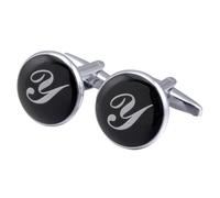 Boutons de manchette pour homme en émail rond noir avec 26 lettres traditionnelles, taille unique, Métal, Pas de gemme