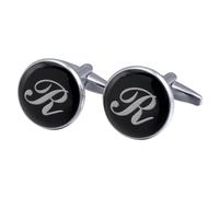 Boutons de manchette pour homme en émail rond noir avec 26 lettres traditionnelles, taille unique, Métal, Pas de gemme