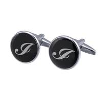 Boutons de manchette pour homme en émail rond noir avec 26 lettres traditionnelles, taille unique, Métal, Pas de gemme