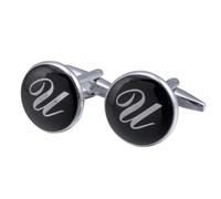 Boutons de manchette pour homme en émail rond noir avec 26 lettres traditionnelles, taille unique, Métal, Pas de gemme