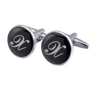 Boutons de manchette pour homme en émail rond noir avec 26 lettres traditionnelles, taille unique, Métal, Pas de gemme
