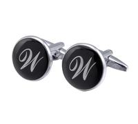 Boutons de manchette pour homme en émail rond noir avec 26 lettres traditionnelles, taille unique, Métal, Pas de gemme