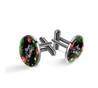 Boutons de manchette pour homme - Joyeux Noël avec boules de Noël - Boutons de manchette classiques noirs pour costume, chemise, mariage, affaires, anniversaire, cadeau