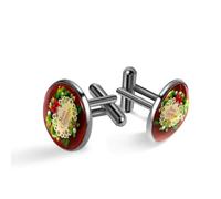 Boutons de manchette pour homme - Joyeux Noël avec fond rouge - Boutons de manchette classiques noirs pour costume, chemise, mariage, affaires, anniversaire, cadeau