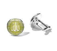Boutons De Manchette Pour Homme, L'Islam La Religion Musulmane Allah Arabe Symbole Cabochon Verre Gemme Temps Bouton Argent Cuff Shirt, Cadeau Pour Accessoire Mariage D'Affaires Comptable Patron Occa