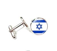 Boutons de manchette pour homme, motif drapeau national d'Israël, accessoires de chemise, bijoux, boutons de manchette ronds pour père, mari, petit ami, cadeau d'affaires, taille unique, Acier allié