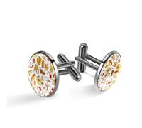 Boutons de manchette pour homme, motif Fast Food Pizza Hambourg Hot Dog Boutons de manchette pour homme, boutons de manchette classiques noirs pour costume, chemise, mariage, affaires, cadeau