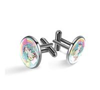 Boutons de manchette pour homme, motif licorne avec ballons sur les nuages, boutons de manchette classiques noirs pour costume, chemise, mariage, affaires, cadeau d'anniversaire