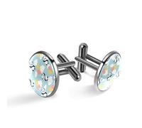 Boutons de manchette pour homme, motif panda, ciel volant, ballons colorés, nuages, boutons de manchette pour homme, boutons de manchette classiques noirs pour costume, chemise, mariage, affaires