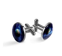 Boutons de manchette pour homme, motif planète Terre dans l'espace extra-atmosphérique, boutons de manchette classiques noirs pour costume, chemise, mariage, affaires, cadeau d'anniversaire
