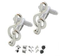 Boutons de Manchette pour Homme Musique - avec Boîte - Clé de Sol - Parfait pour Les Amateurs de Musique - Laiton - Couleur Argent - Prof Chanteur Violon Piano DJ - Une Paire