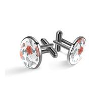 Boutons de manchette pour homme, pivoines chinoises et grue volante, peinture à l'aquarelle, boutons de manchette classiques noirs pour costume, chemise, mariage, affaires, cadeau d'anniversaire