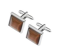 Boutons De Manchette Pour Hommes Boutons de manchette en pierre marron for hommes, carré, couleur argent, métal, for chemise, bouton