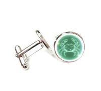 Boutons de manchette, Projection Holographique De Points Lumineux Scintillants Vert Crabe, Cancer (Les Douze Signes Du Zodiaque), Boucle De Manchette, Accessoire De Chemise, Cadeau Pour Comptable, Pat