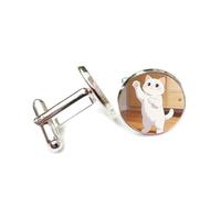 Boutons de manchette, Pure Fourrure Blanche Dressant Griffe Chat Mignon, Mendiant Pour Huging, Boucle De Manchette Personnalisée, Chemise Accessoire Étincelante Cadeau Pour Comptable Patron D’Affai