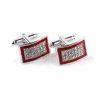 Boutons de manchette rectangulaires en émail rouge et noir for homme, boutons de manchette français de luxe ornés de strass, parfaits for les chemises d'affaires et les tenues habillées.(Rot)
