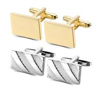 Boutons de Manchette,RoadLoo 2 Pairs Métal Boutons de Manchettes Classique Bouton de Manchette Homme Rectangle Brillant Cufflinks Bijoux Pour Mariage Business Commercial Noel Fête des Pères