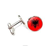 Boutons de manchette ronds classiques pour homme et femme avec motif drapeau national de l'Albanie, bijoux pour mariage, anniversaire, fête d'affaires, événements, smoking, taille unique, Acier allié