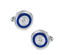 Boutons de manchette ronds de ton argent avec émail bleu et incrustation de cristal, boutons de manchette de chemise formelle classique pour les hommes, accessoires de chemise de robe de smoking de ma