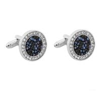 Boutons de manchette ronds en alliage pour homme avec pierre noire pour robe de chemise de mariage smoking 1,7 cm (bleu)