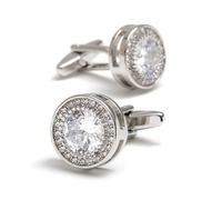 Boutons de manchette ronds rétro pour hommes, comprenant des pierres en zircone cubique, idéaux pour les affaires et les milieux sociaux, boutons de manchette en cuivre