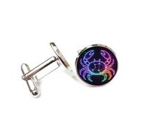 Boutons de manchette, Symbole Coloré Du Crabe, Univers Technologique, Cybernétique, Néon, Cancers, Douze Signes Du Zodiaque, Boucle De Manchette, Accessoire De Chemise, Cadeau Pour Comptable, Patro
